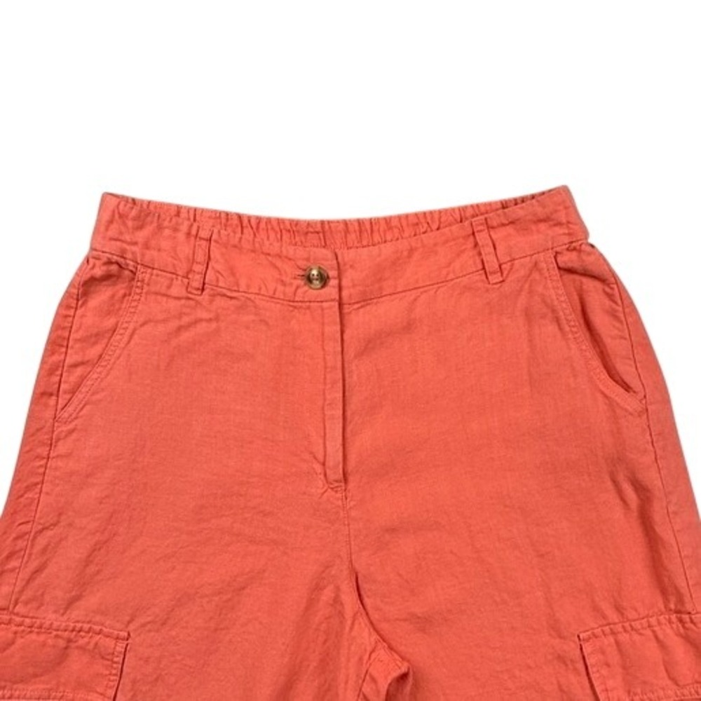 Chicos 100% Linen Wide Leg Cargo Pants Coral Orange High Rise Size 2.5 US 14